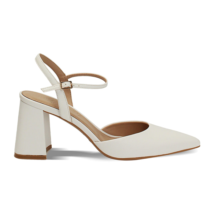 Décolleté slingback donna bianche, tacco largo 8 cm