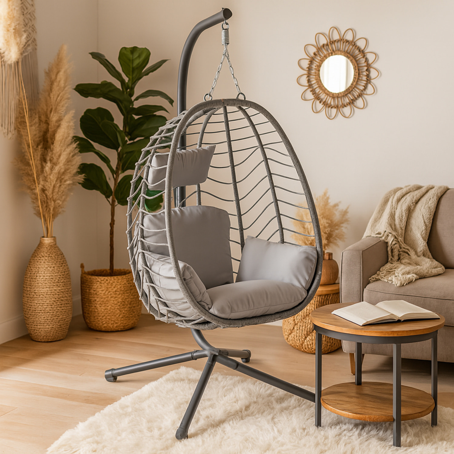 Fauteuil suspendu en résine effet rotin gris ATHENE