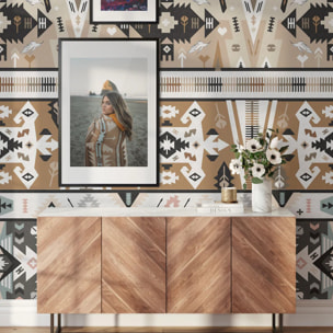 Carta da Parati Azteca Tribale effetto Tappeto Bianca e Nera