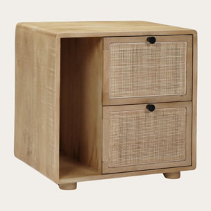 Table de chevet Lucca -bois massif de manguier et rotin-couleur catuai 52 x 53 x 40 cm