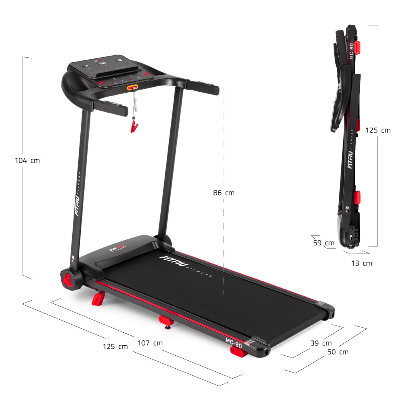 Tapis de course pliable FITFIU jusqu'à 14km/h 1500W 2 niv. inclinaison