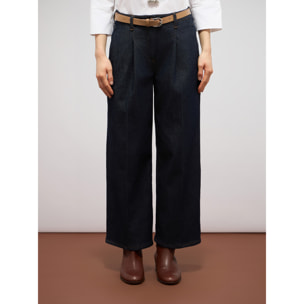 Oltre - Jeans palazzo in denim con pieghe frontali - Blu