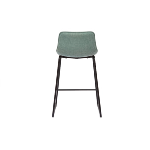 Tabourets de bar en tissu effet velours texturé vert céladon et métal noir H65 cm (lot de 2) BOOST