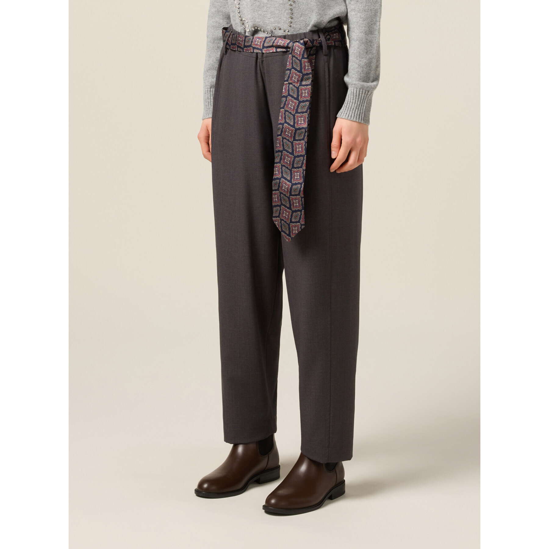 Oltre - Pantaloni con cintura a cravatta - Grigio