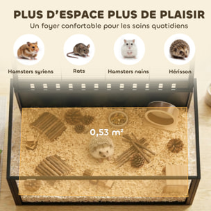 Cage hamster rongeur acier noir acrylique transparent toit ouvrant 105x51x53cm