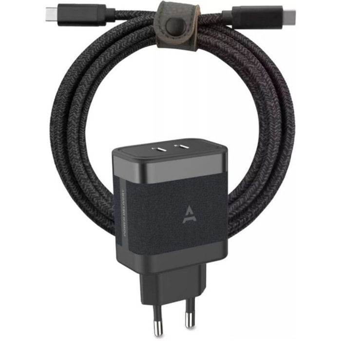 Chargeur USB C ADEQWAT 2x USB-C 65W + Câble USB-C 2M Noir