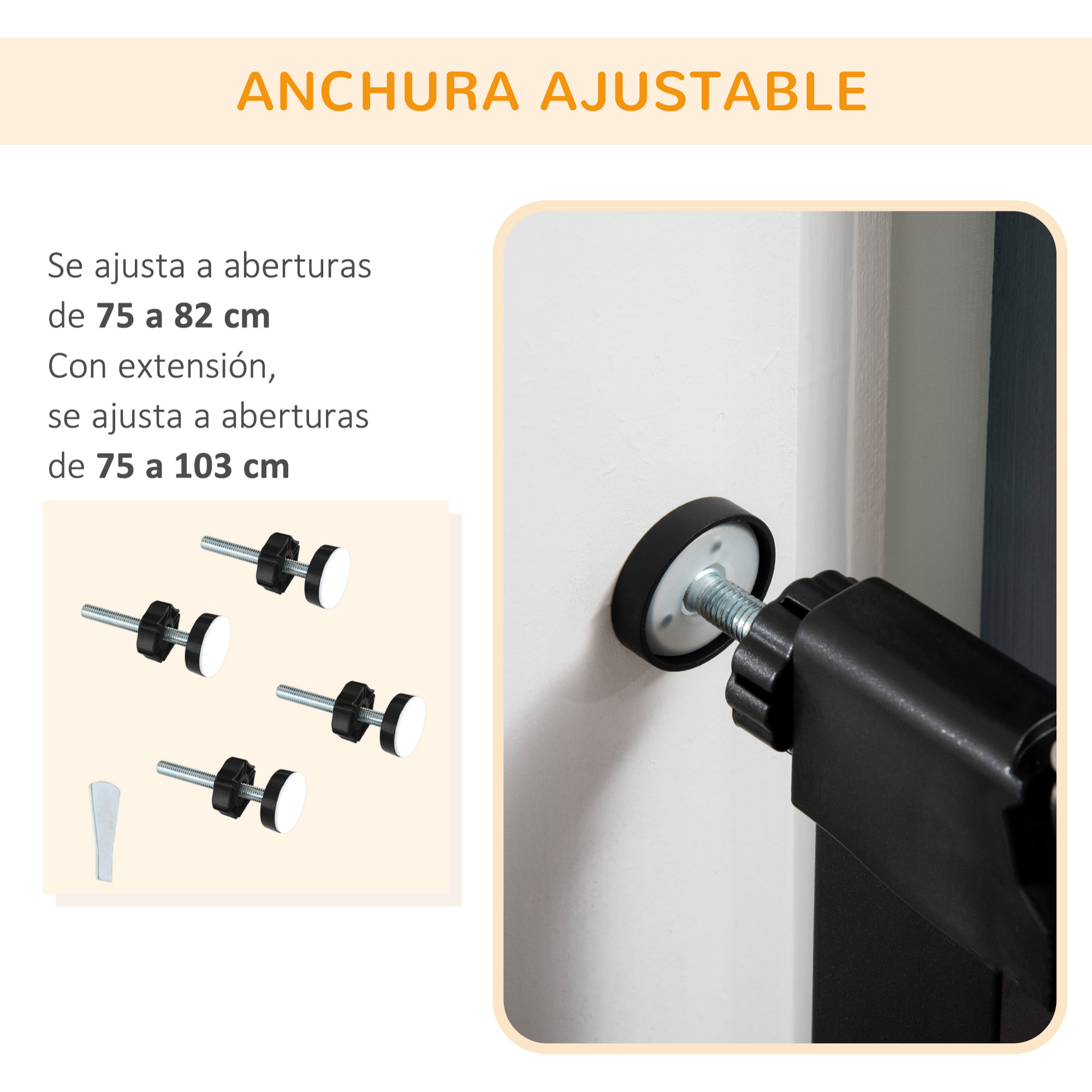 Barrera de Seguridad para Perros Extensible 75-103 cm Barrera para Escalera Puerta con 2 Extensiones Doble Bloqueo Cierre Automático Negro