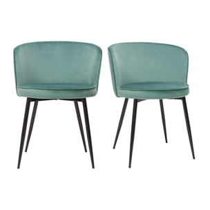 Chaises design en tissu velours vert céladon et métal noir (lot de 2) SERIF