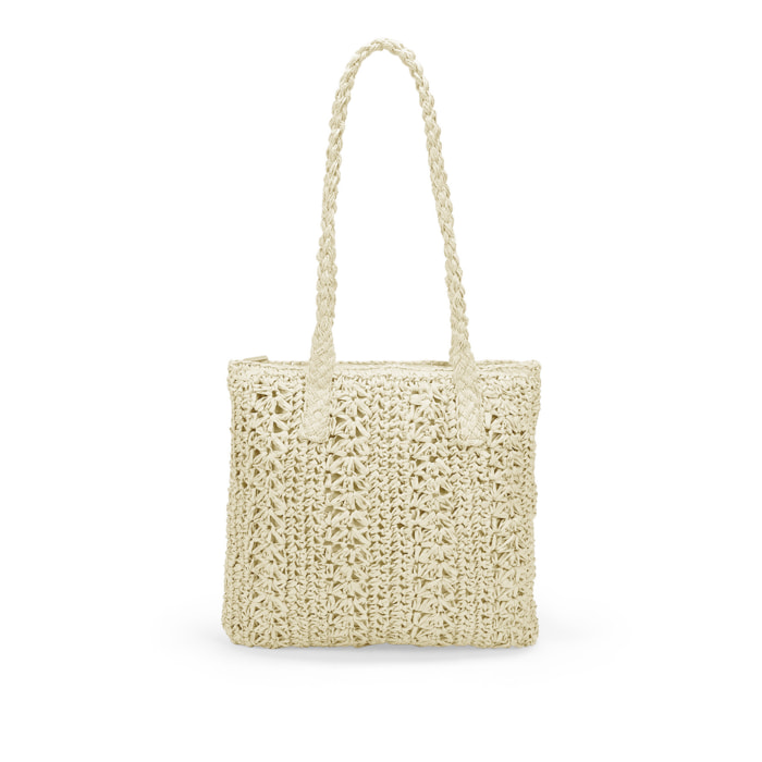 Bolso de playa beige en rafia