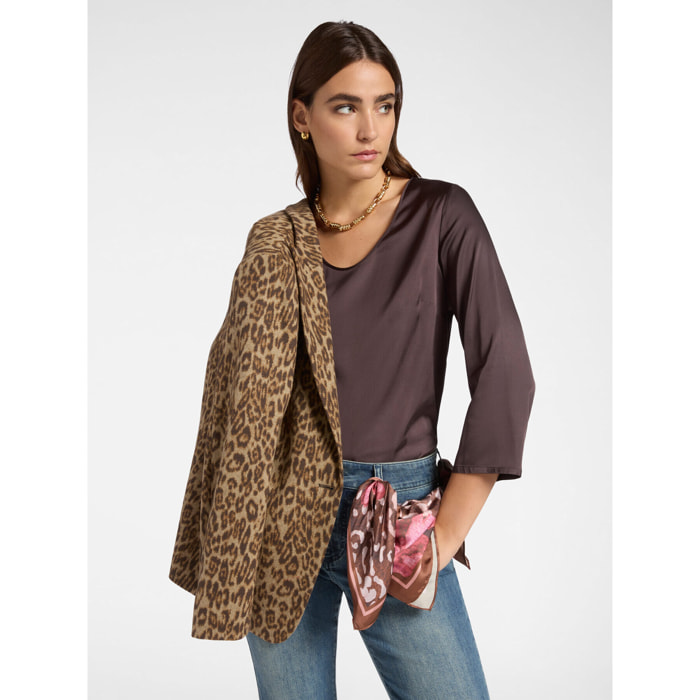 Elena Mirò - Blusa de satén elástico - Marrón