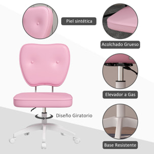 Silla de Escritorio Tapizada en PU Silla de Oficina Giratoria con Altura Ajustable Sin Brazos Carga 120 kg Silla para Estudio Dormitorio 46x59x82-92 cm Rosa