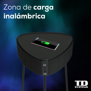 Mesa auxiliar altavoz portátil con sonido de 20W, Bluetooth, Base de carga inalámbrica, batería de 2500mAh. Mesilla o mesita para dormitorio o sala de estar - TD Systems SM20B11PGO [Gris oscuro]