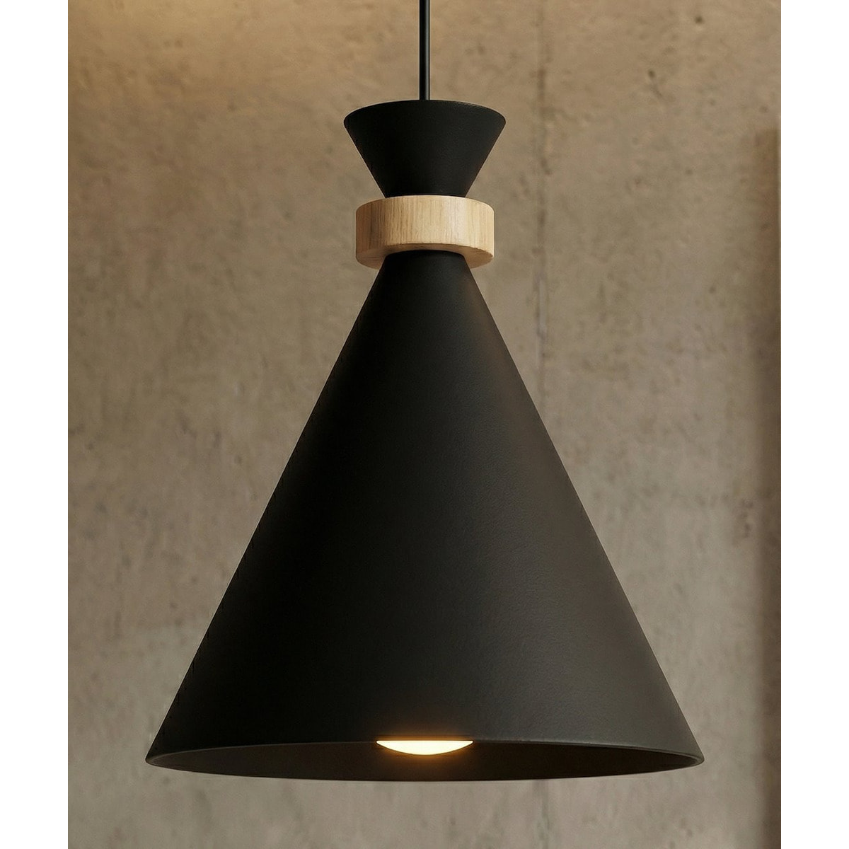Lampada a sospensione ZERO in acciaio nero e legno