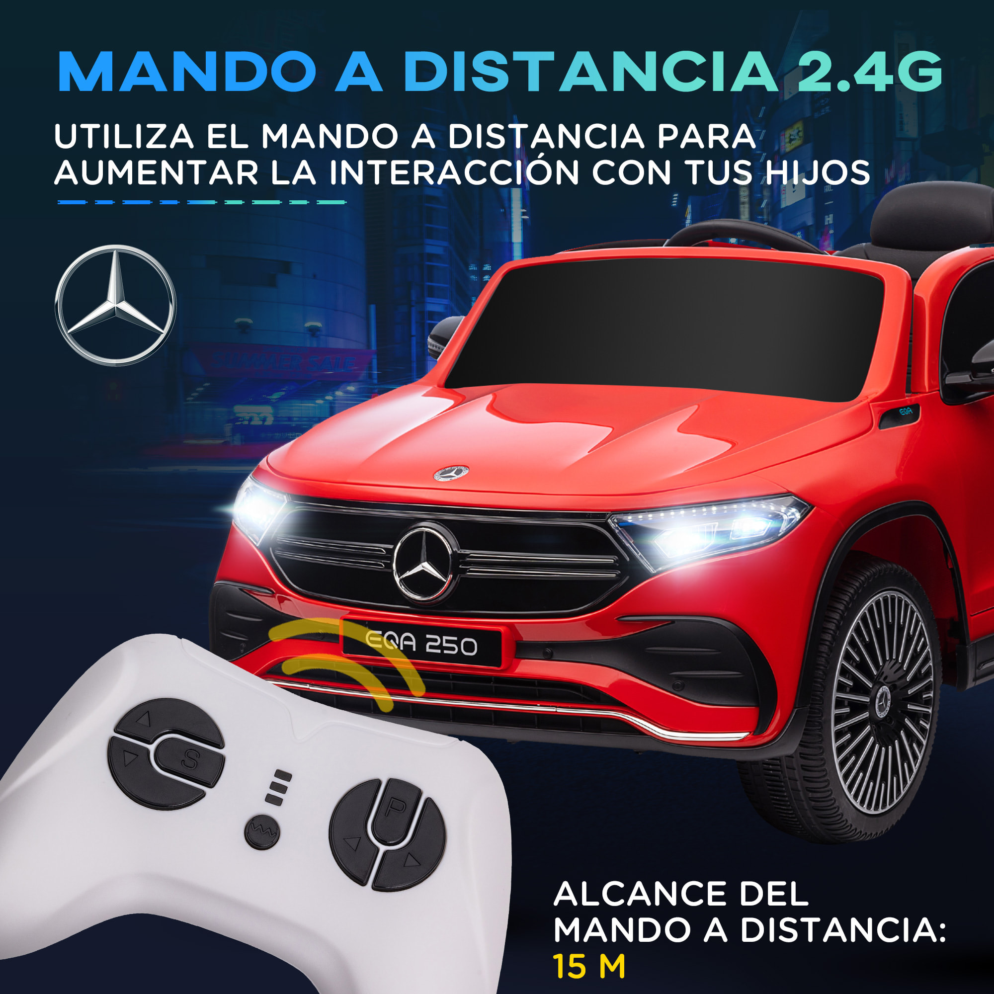 Coche Eléctrico para Niños Mercedes-Benz EQA Coche de Batería 12V con Control Remoto Música Bocina Velocidad 3-8 km/h para Niños de 3-8 Años 111,5x69x52,5 cm Rojo