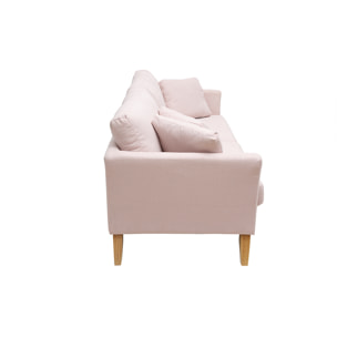 Canapé scandinave déhoussable 3 places en tissu rose clair et bois clair OSLO