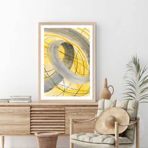 Poster yellow signal Affiche + cadre en bois - Chêne