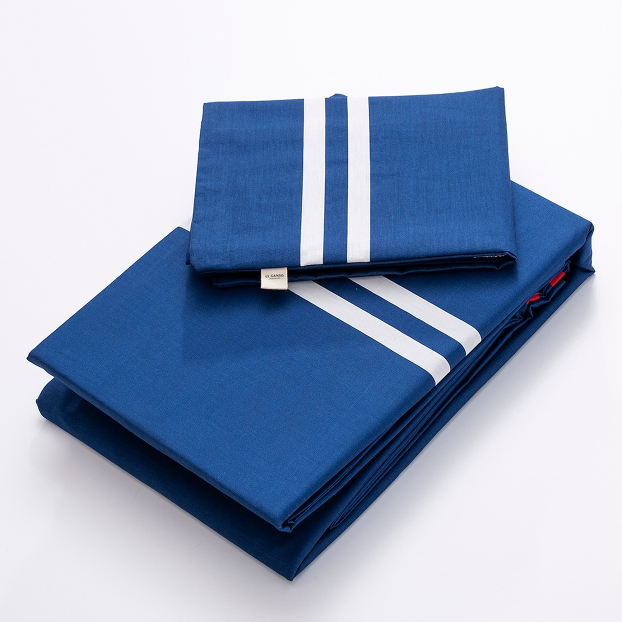 Juego de 3pzs color azul marino (funda nórdica individual 155x200+30cm + sábana bajera 90x200+30cm + funda cojín 45x115cm) 100% algodón 180tc el ganso