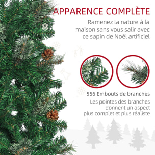 Sapin de Noël artificiel Ø 54 x 195H cm - 556 branches épines grand réalisme - 42 pommes de pin - métal PVC vert