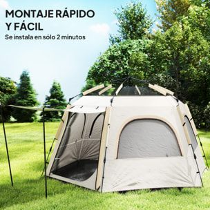 Tienda de Campaña para 2-4 Personas Tienda de Camping Plegable con Fácil Instalación Ventanas de Malla Gancho y Bolsa de Transporte Protección UV Impermeable para Senderismo Blanco y Beige