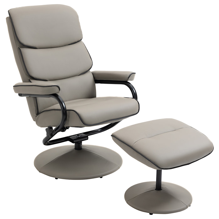 Fauteuil relax inclinable pivotant avec repose-pieds liserets noir synthétique gris