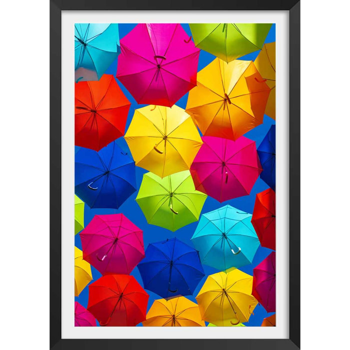 Affiche ciel de parapluies Affiche + cadre en bois - Noir