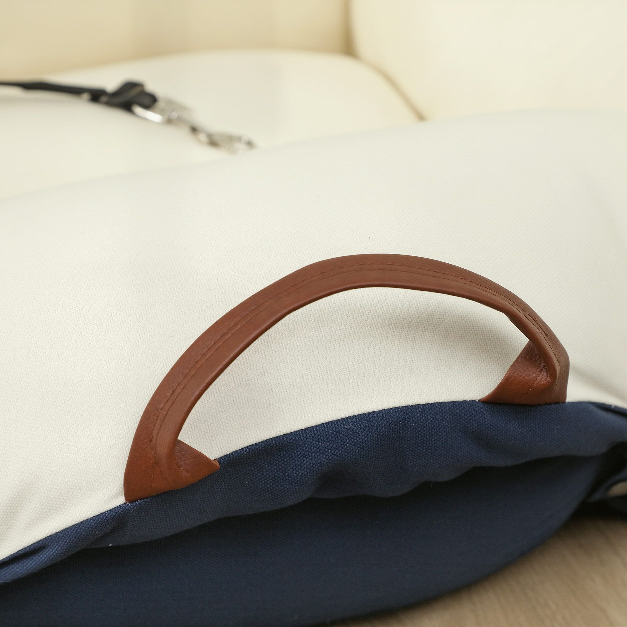 Siège auto sac de transport chien 2 en 1 - réglable - coussin déhoussable - coton bleu écru