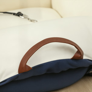 Siège auto sac de transport chien 2 en 1 - réglable - coussin déhoussable - coton bleu écru