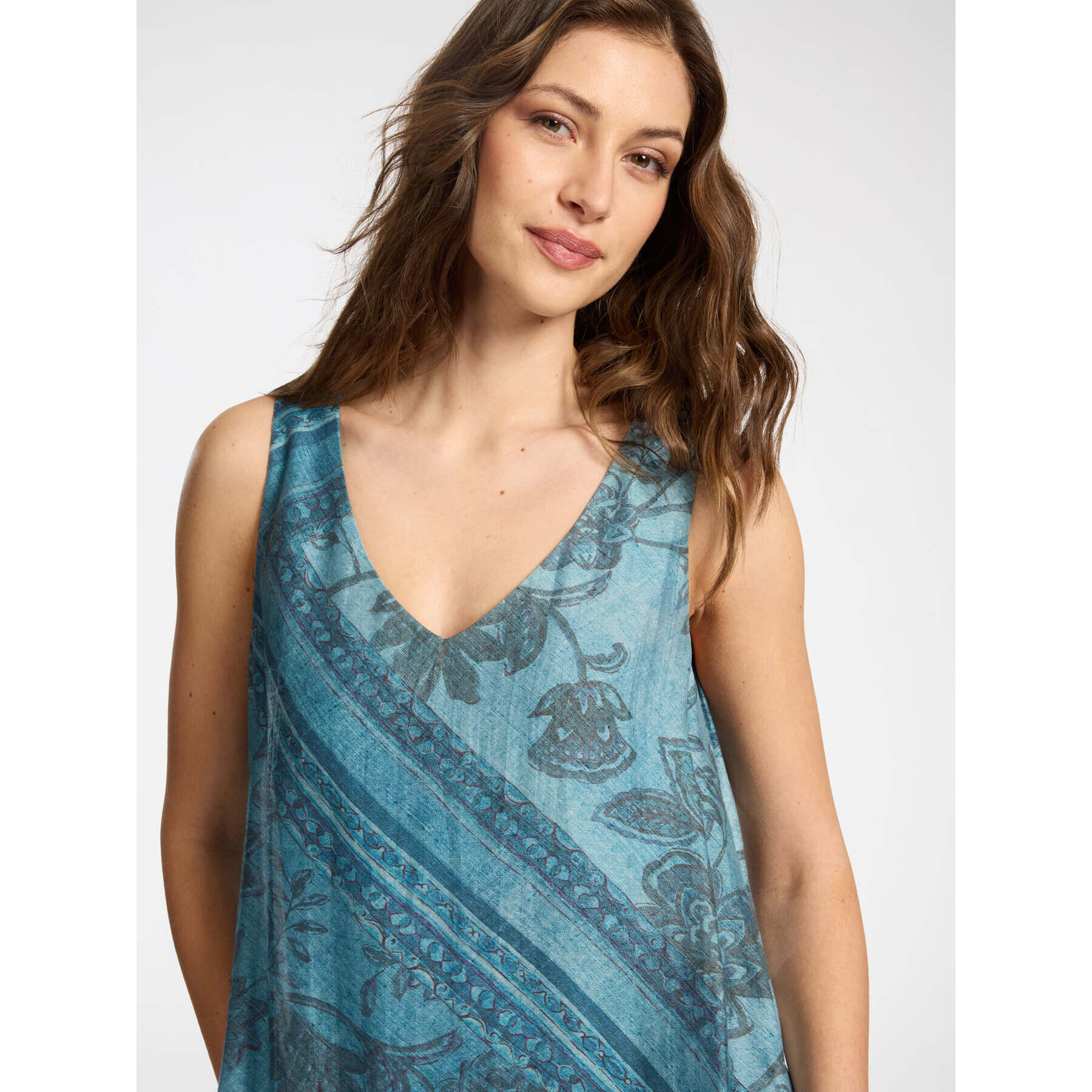 Elena Mirò - Vestido estampado en lyocell - Azul