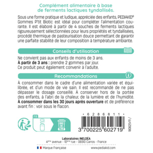 PEDIAKID - Gommes P'tit Biotic - Formule Naturelle au Délicieux Arôme de Pomme - Contribue à Enrichir la Flore Intestinale - Soutient les Défenses de l'Organisme - Lot de 3 piluliers