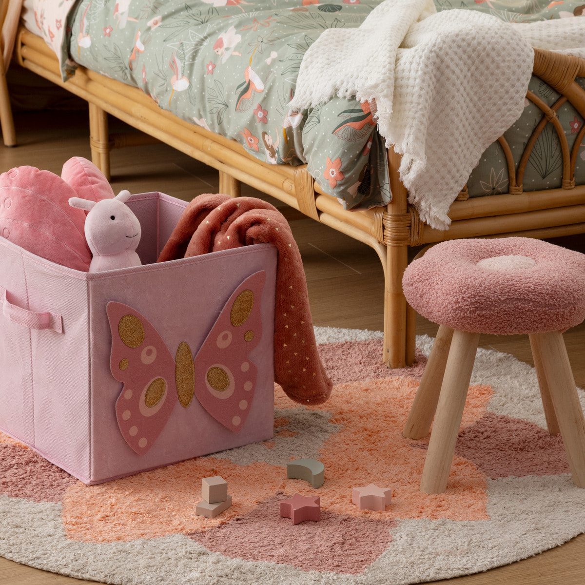 Boîte de rangement enfant papillon "Joey" rose 29x29cm