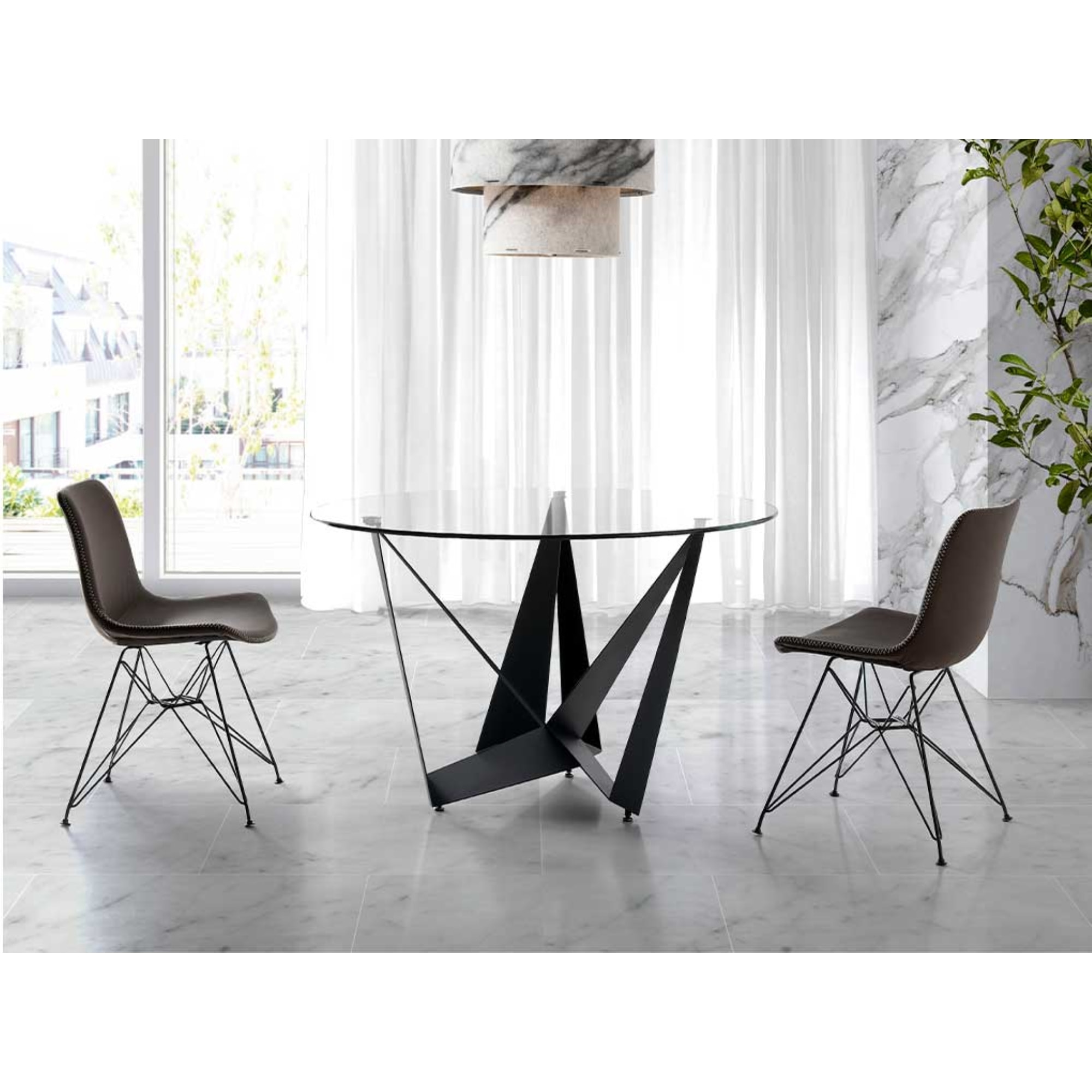 Mesa fija circular – Vidrio y negro mate