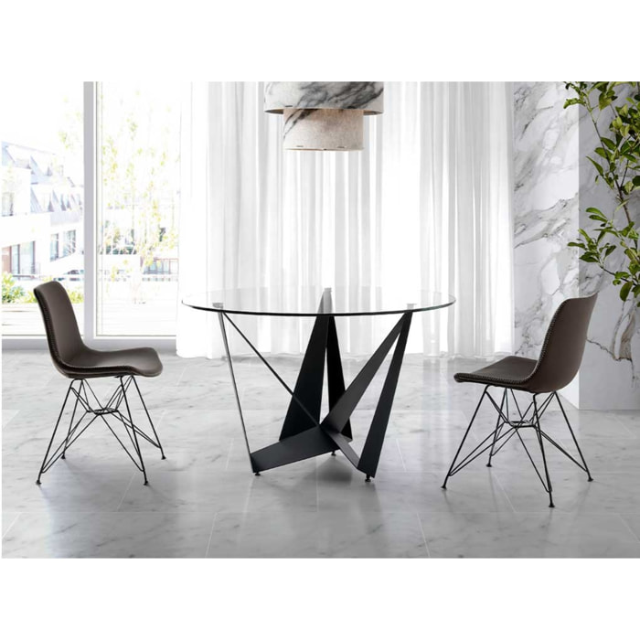 Mesa fija circular – Vidrio y negro mate