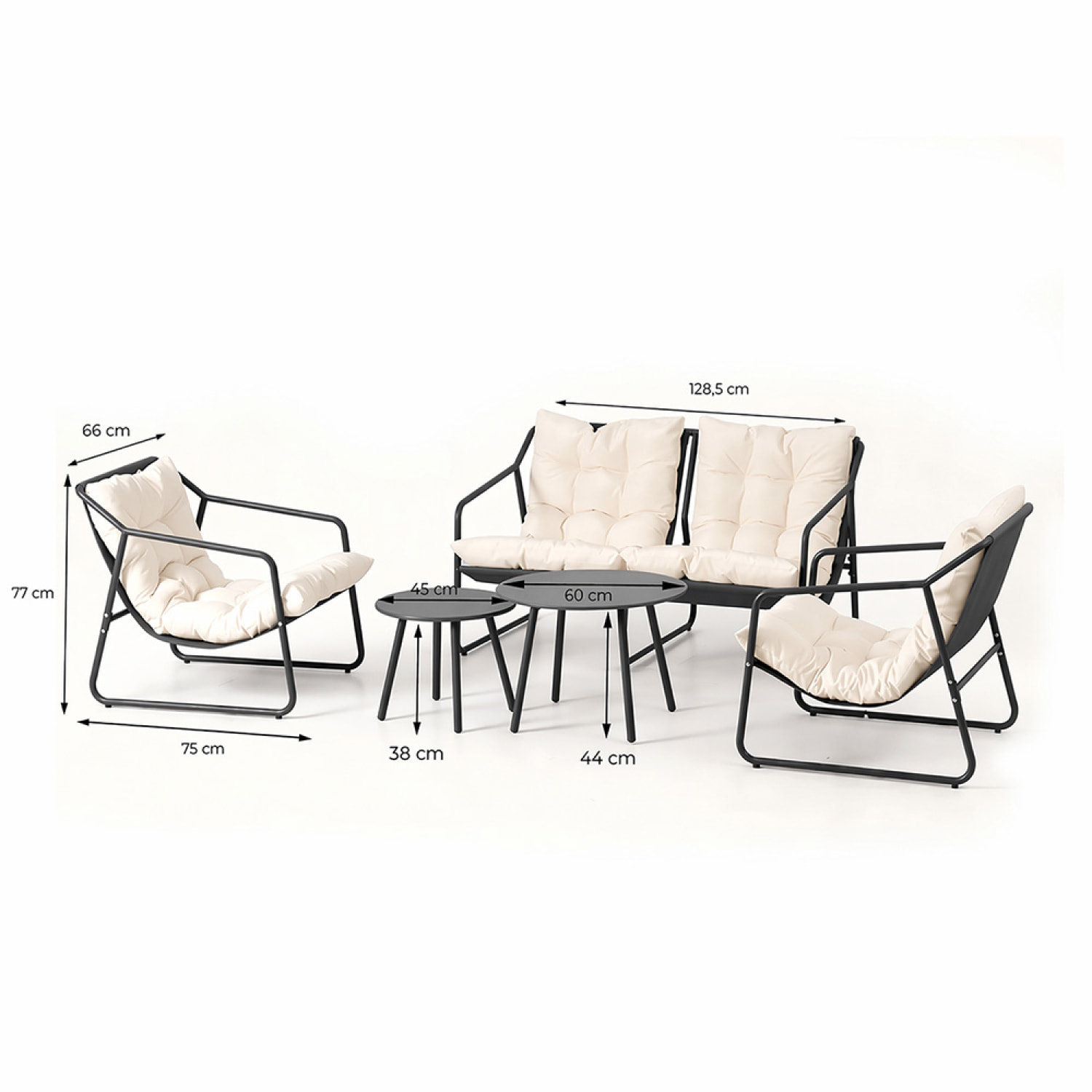 Salon de jardin 4 places gris et beige avec tables basses ANTHI