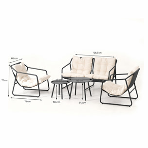 Salon de jardin 4 places gris et beige avec tables basses ANTHI