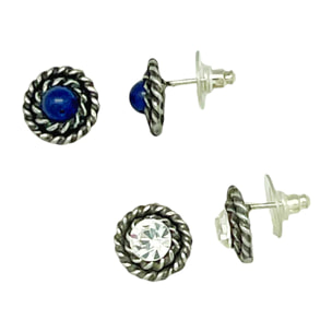 Pack de pendientes redondo filiigrana Sw cristal y Piedra azul_lapislazuli plata 10µ