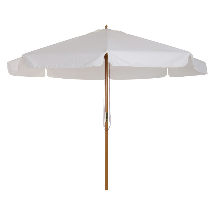 Parasol droit rond grande taille de jardin Ø 3,25 x 2,5H m bois de bambou polyester crème