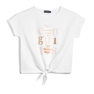 Camiseta de Niña Con Nudo en Blanco