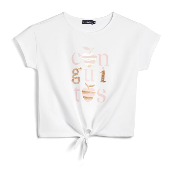 Camiseta de Niña Con Nudo en Blanco