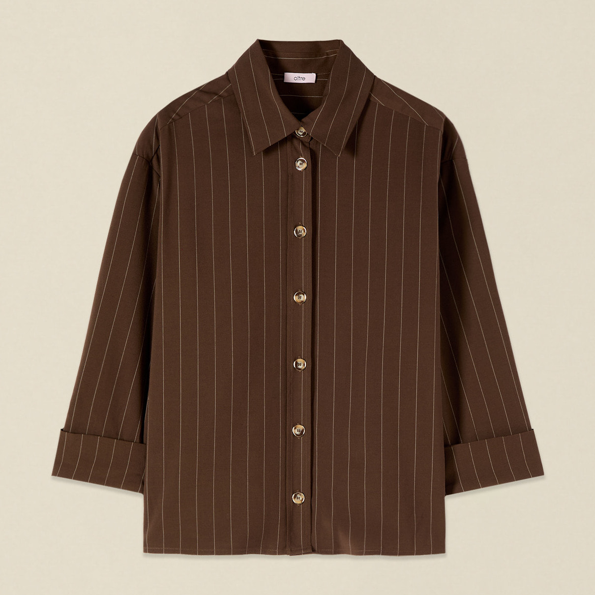 Oltre - Camisa de rayas finas mezcla de lino - Marrón