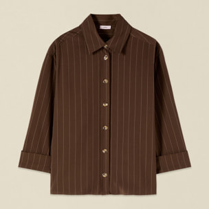 Oltre - Camisa de rayas finas mezcla de lino - Marrón