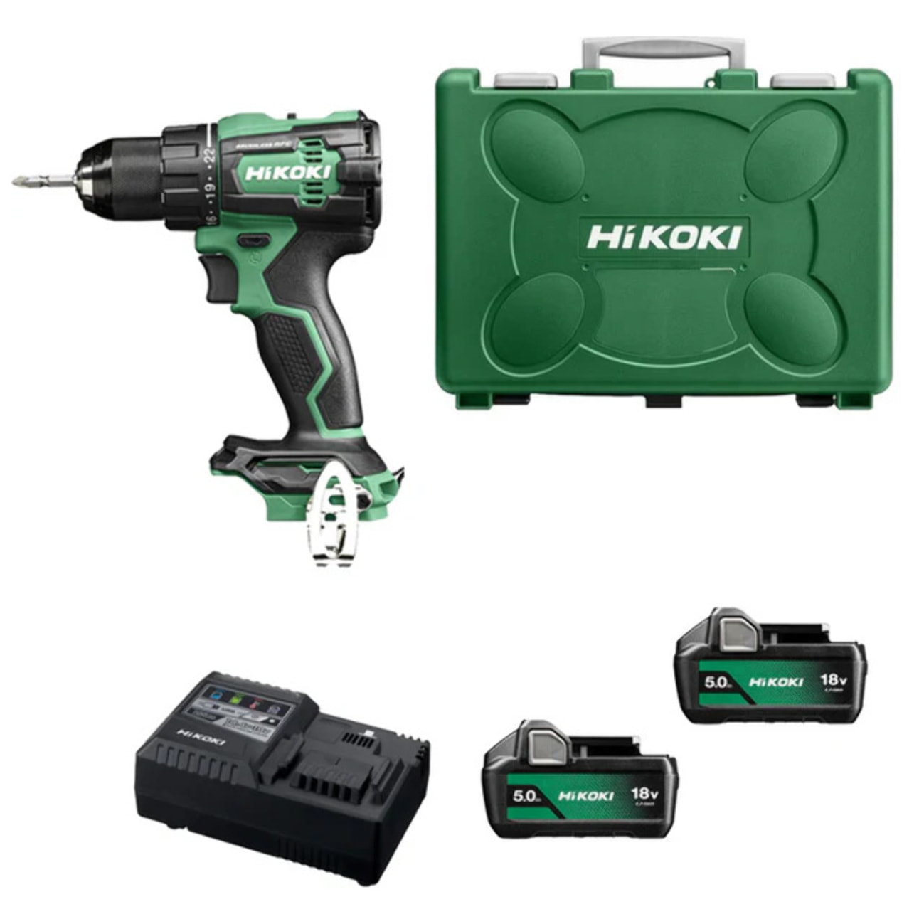 Perceuse visseuse à percussion 70Nm - HIKOKI - 2 batteries 18V 5.0Ah + chargeur en coffret - DV18DBSLWJZ