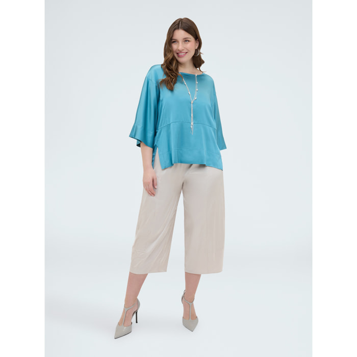 Fiorella Rubino - Blusa de raso con escote barco - Light - blue