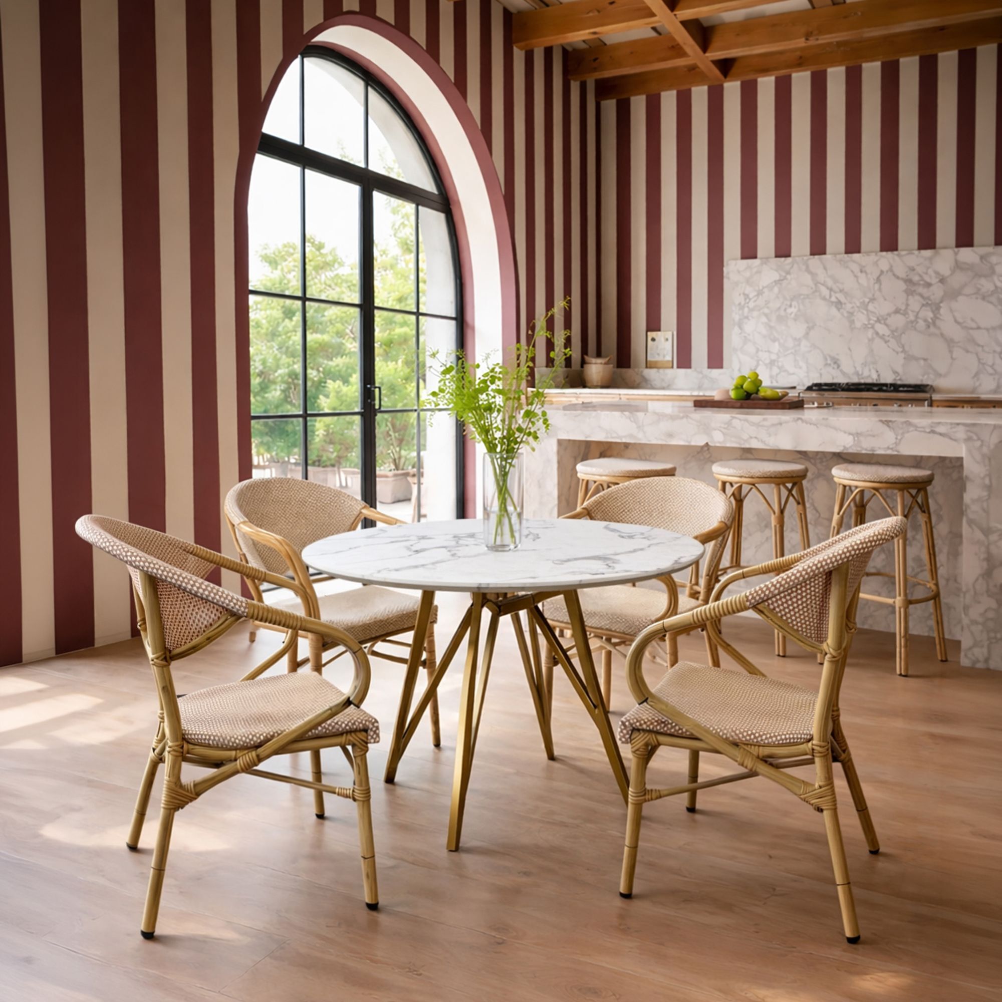 Lot de 2 fauteuils de table en aluminium et effet rotin beige AMALFI