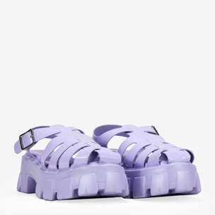 Sandalias cangrejeras lila con plataforma
