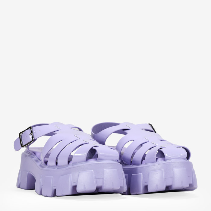 Sandalias cangrejeras lila con plataforma