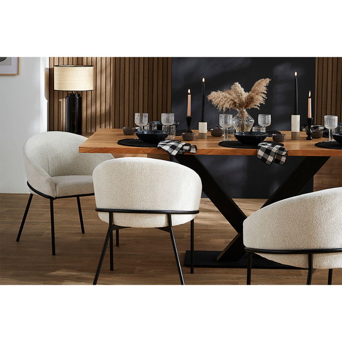 Chaise design en tissu velours chenille blanc cassé et métal noir JENNA