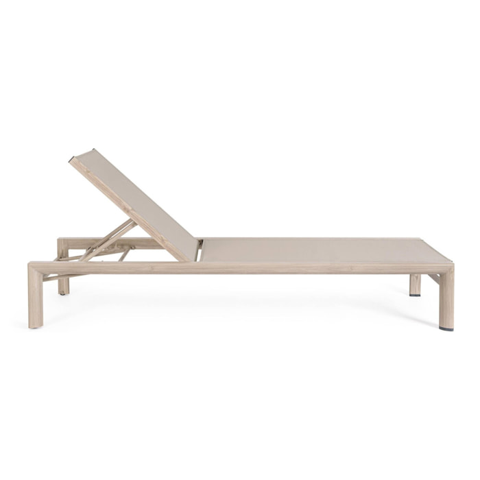 Lettino da giardino SKIPPER NEW con ruote, struttura in alluminio effetto legno chiaro e textilene