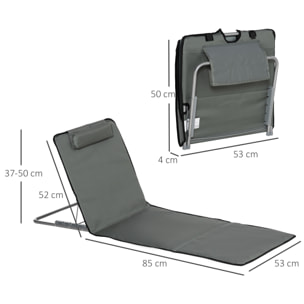 Lot de 2 tapis de plage rembourrés - dossier inclinable 5 positions - sac transport inclus - acier polyester gris