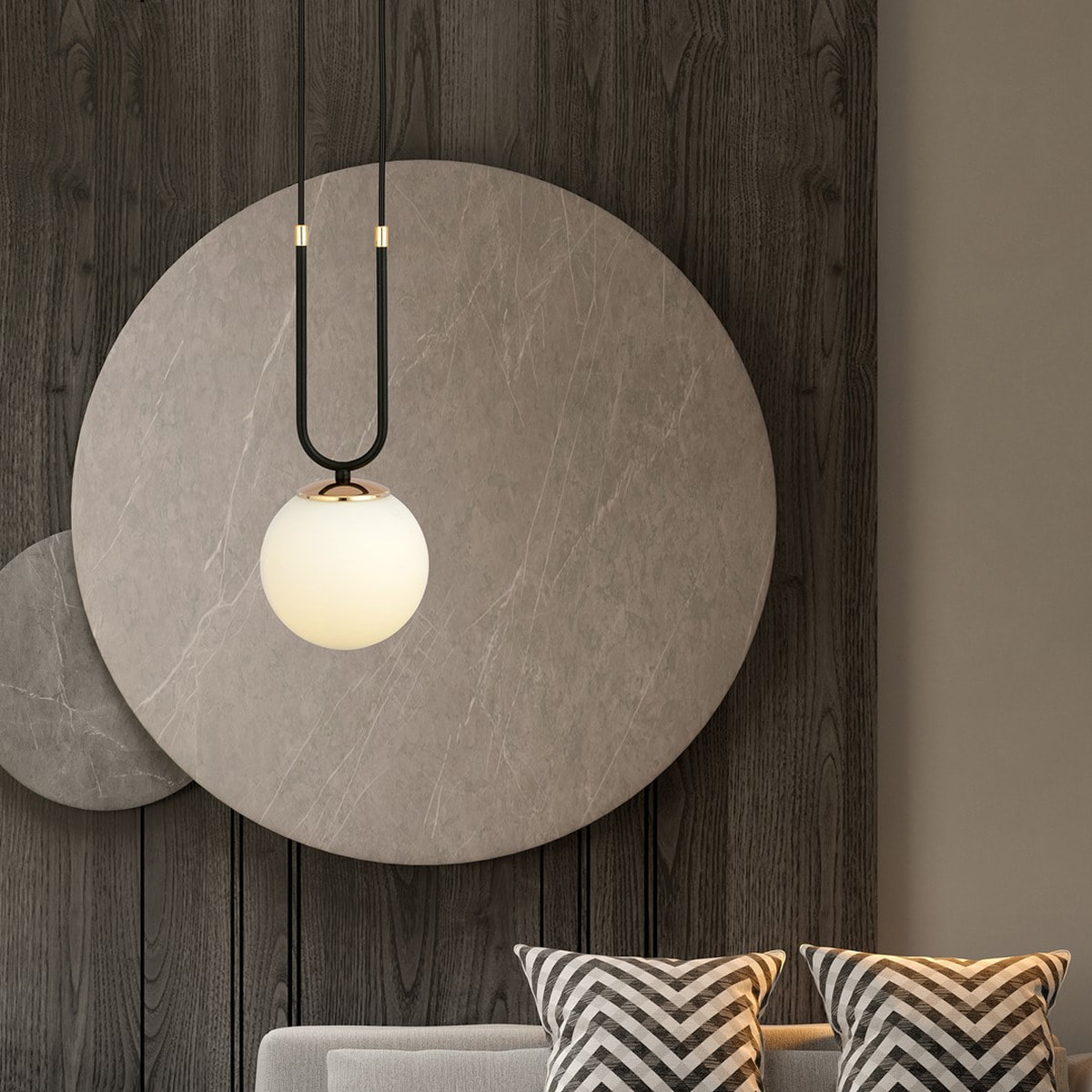 Lampada a sospensione GLAM in acciaio nero opaco e vetro opalino