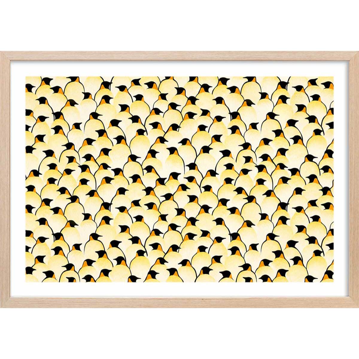 Affiche enfant pingouins  Affiche + cadre en bois - Chêne